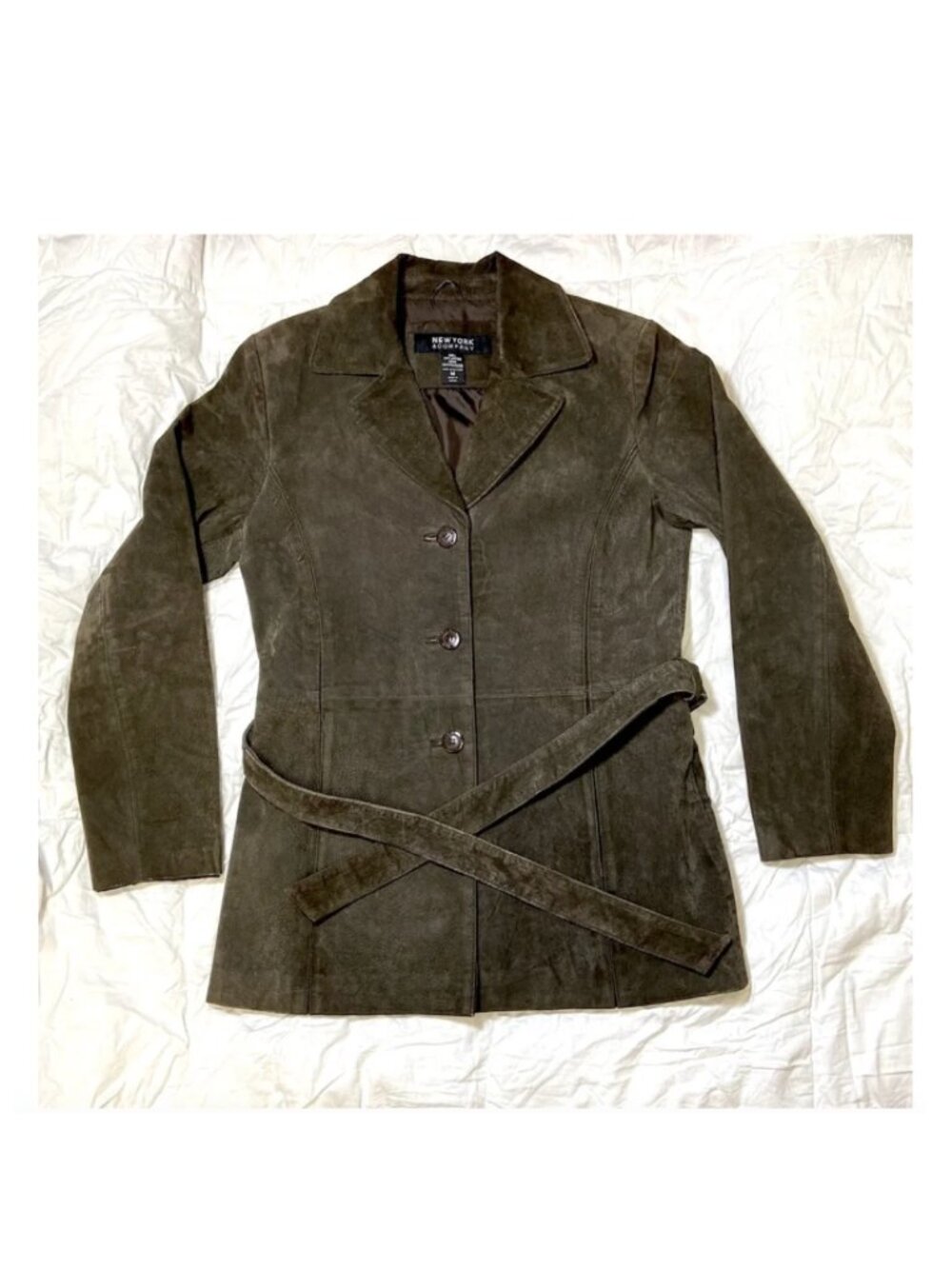 New York & Company Leather Brown Belted Coat Size Medium